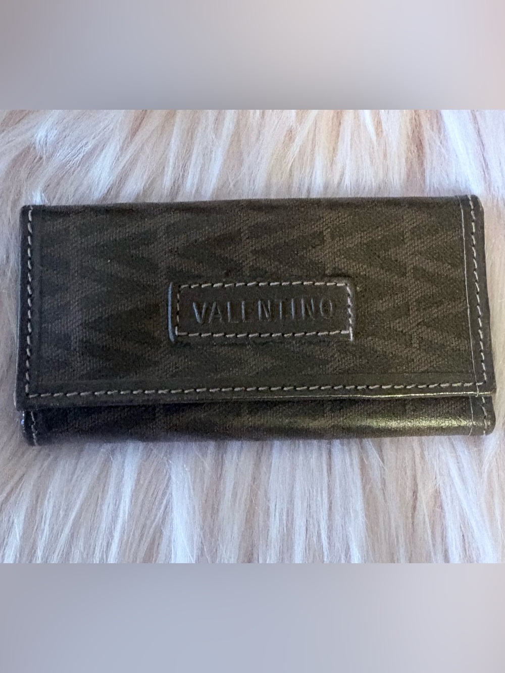 {EUC} Valentino Brown Leather and Monogram Trifold Key Holder
